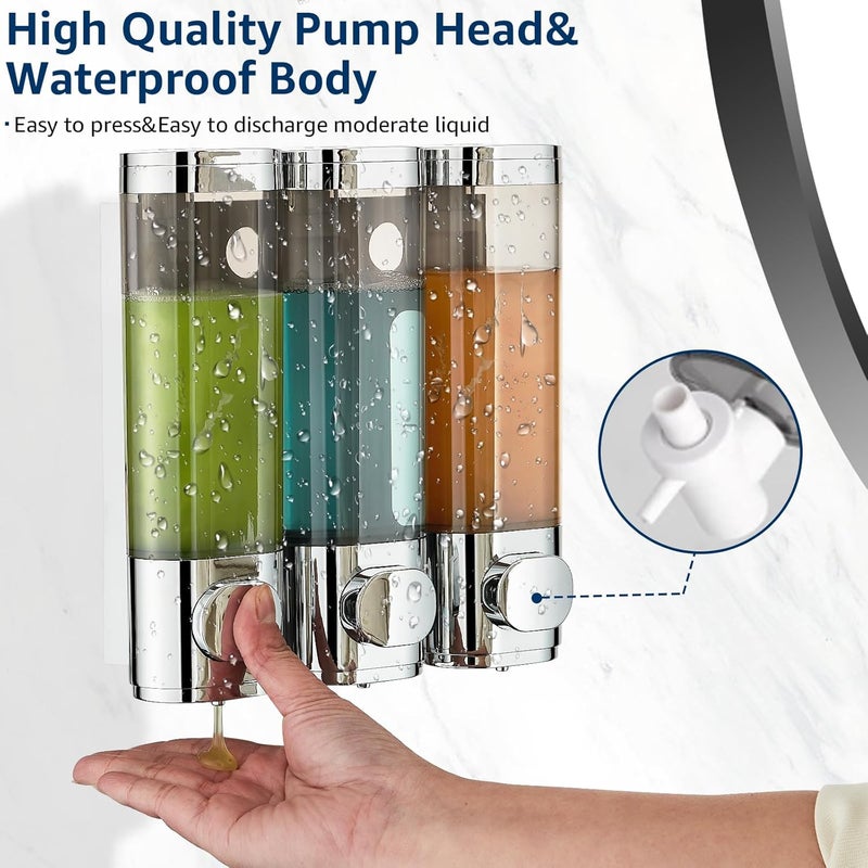 pollock Shower Shampoo and Conditioner Dispenser, 3 Chamber No Drill Body Wash Dispenser for Bathroom, Large - Image 4